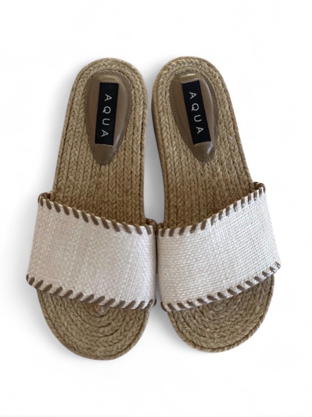 AQUA Cream Woven Espadrille Slide Jute
Sandal Whipstitch Platform Size 7.5